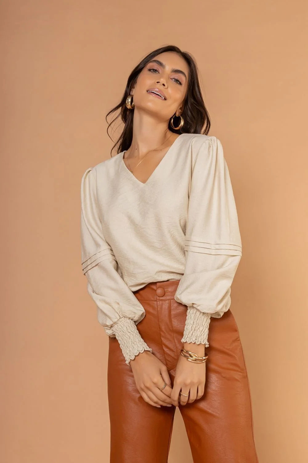 CALÇA FEMININA RETA COURO CHAROLES