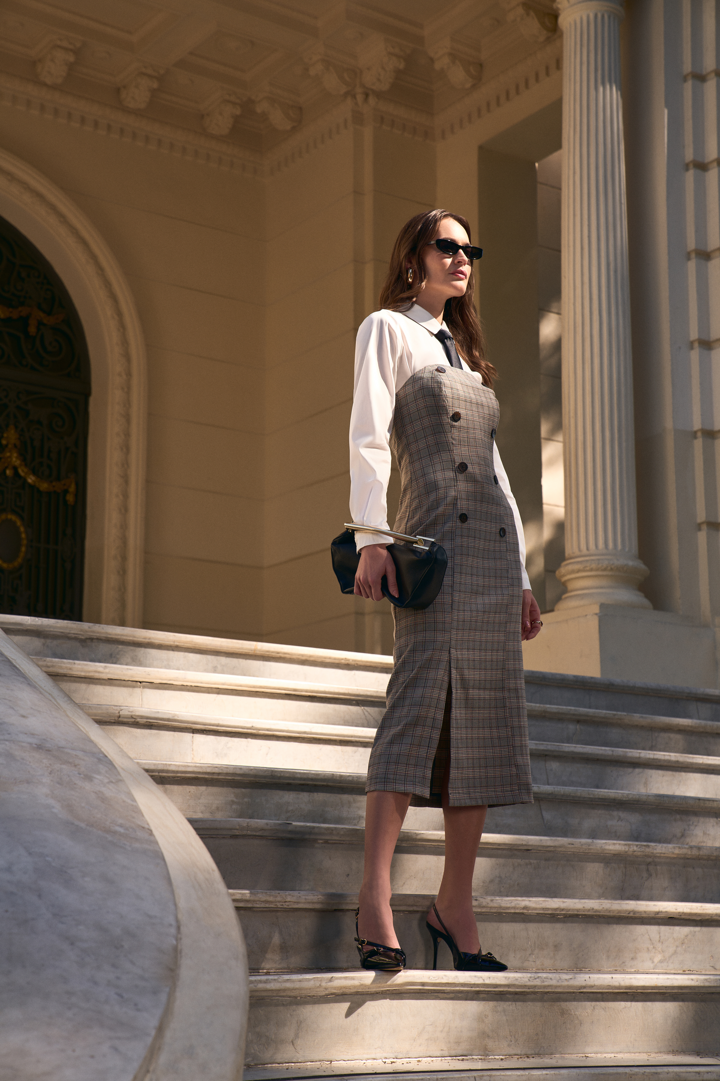 VESTIDO DECOTE SEM ALÇAS XADREZ