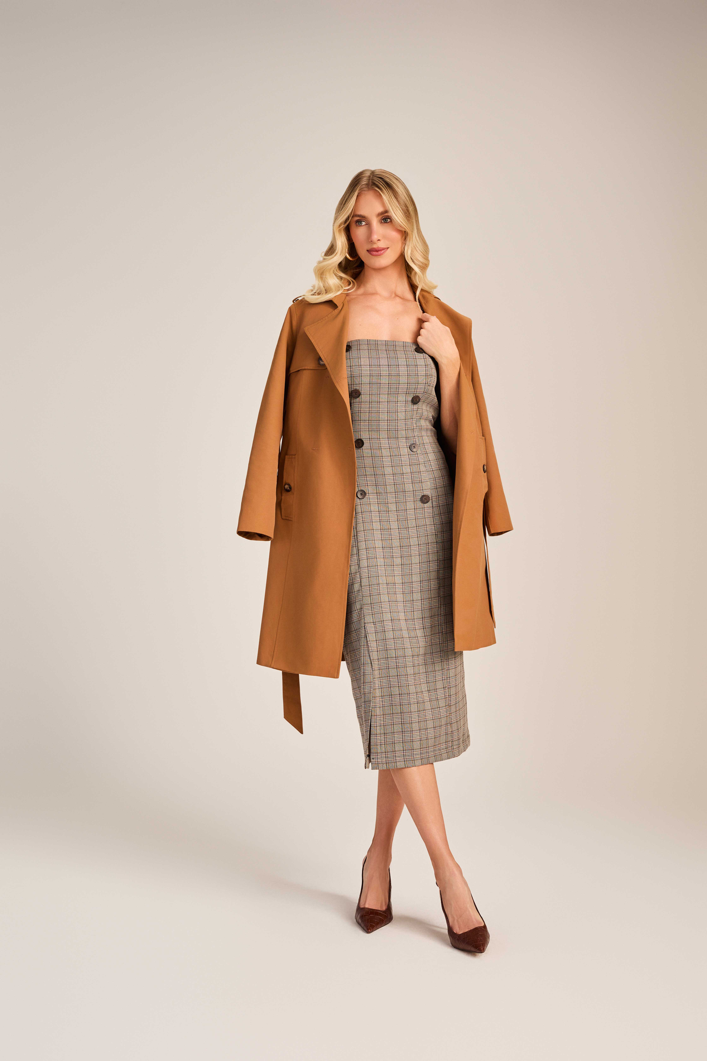 VESTIDO DECOTE SEM ALÇAS XADREZ